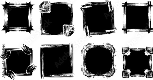 collection of black grunge frames on white background for photo or text