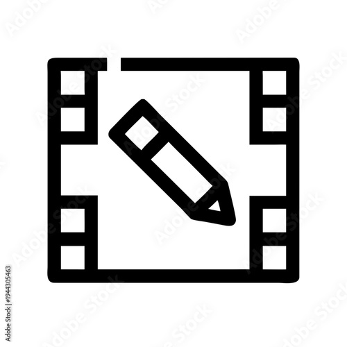 Film strip with pencil icon symbolizing editing or creation isolated on white background, Vector