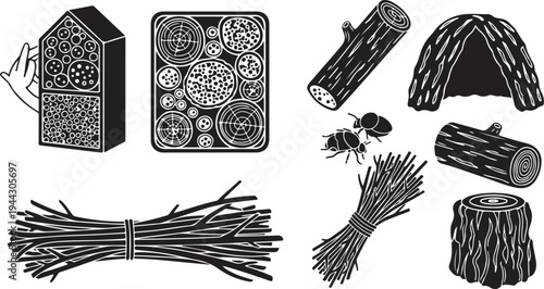 Wooden Logs and Kindling for Fire Building Illustration Set