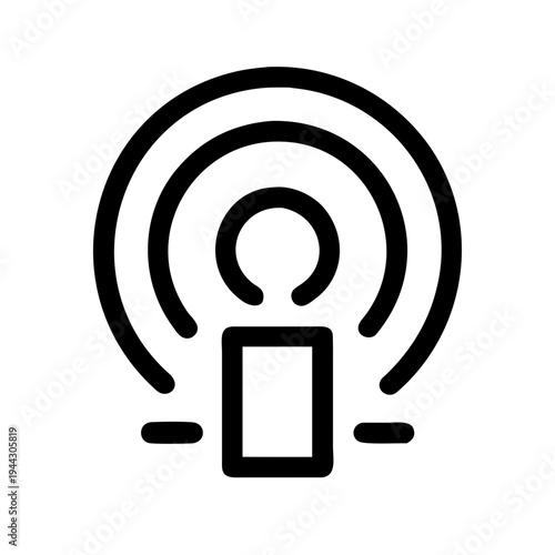 Minimalist icon of a smartphone receiving wifi signal waves isolated on white background, Vector