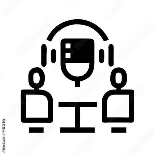 Person conducting a meeting or interview with two participants via video call isolated on white background, Vector