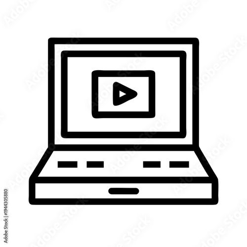 Laptop displaying a play button on its screen for video playback. isolated on white background, Vector