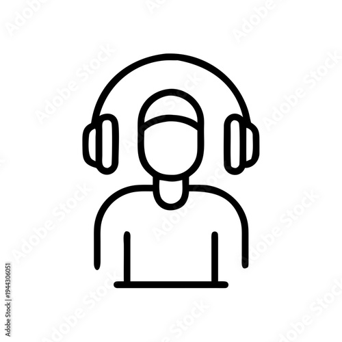 Person wearing over-ear headphones for listening or communication isolated on white background, Vector