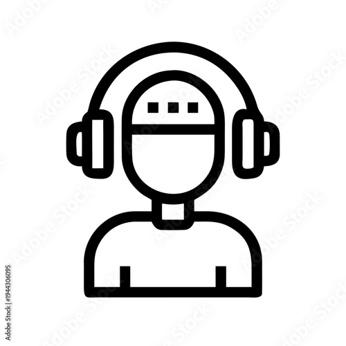 Person wearing headphones and a protective face mask isolated on white background, Vector