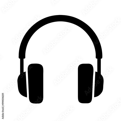 Modern black over-ear headphones with cushioned ear pads isolated on white background, Vector