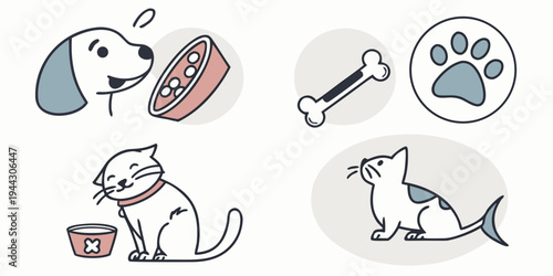 A collection of four cats and dogs enjoying various treats and toys together