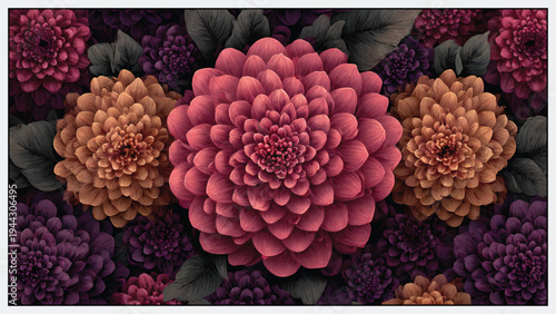 Stylish tropical botanical wallpaper featuring lush leaves and elegant blooming flowers in a modern decorative composition. Ideal for wallpaper design, home interior decoration, digital backgrounds, w