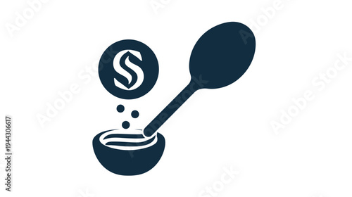 Stylized vector depiction of a ladle pouring liquid into a bowl, with a circular element above