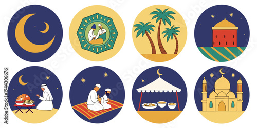 A collection of various weather icons depicting different climatic conditions and seasons