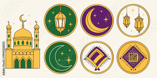 A collection of colorful religious symbols representing various faiths and beliefs.