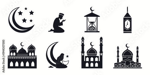 Diverse religious symbols representing different faiths and their places of worship