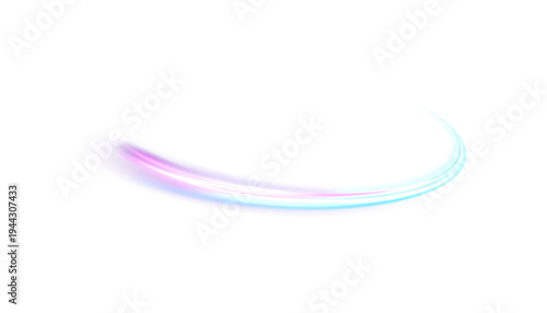 A glowing blue-pink light trail with a smooth curved motion and a soft glowing blur. An abstract multicoloured ‘swoosh’ effect for futuristic overlays.