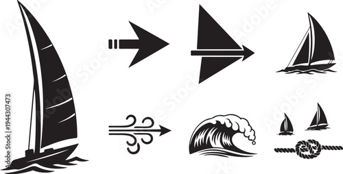 Sailing icons and symbols for navigation and travel design