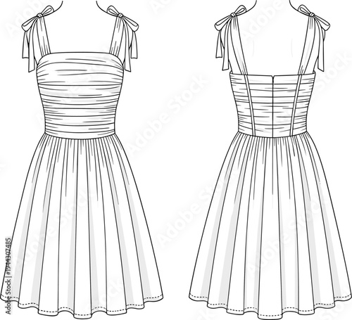 White dress with ties on shoulders and back fashion ties on shoulders back view front view