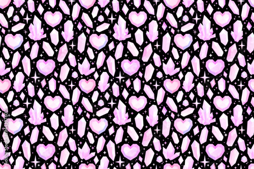 Seamless pattern of pink crystals on a black background