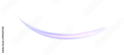 Abstract pastel purple light swoosh with smooth curved trail for light and dark backgrounds. Minimal vector motion effect.