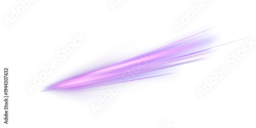 
A glowing purple streak of light with rapid diagonal movement and a soft luminous blur. An abstract beam of speed, isolated against a light background, for futuristic overlays.
