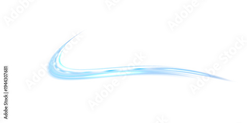 A glowing blue light with a smooth curve and a soft glowing blur. An abstract wave trail, for light and dark backgrounds, for futuristic overlays, digital effects. 