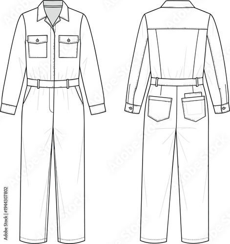 Black and white of a jumpsuit with belt clothing fashion