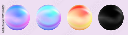 Set of round abstract  iridescent liquid shape.