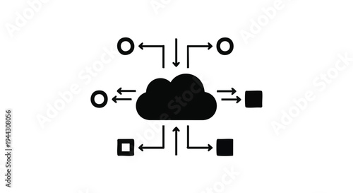 Cloud computing, data transfer, network icons, vector set, technology symbols