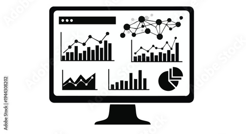 Set of business charts and graphs on computer monitor vector