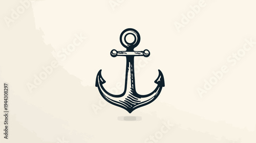 A vintage-style black anchor illustration, with textured lines and a shadow, on a cream background