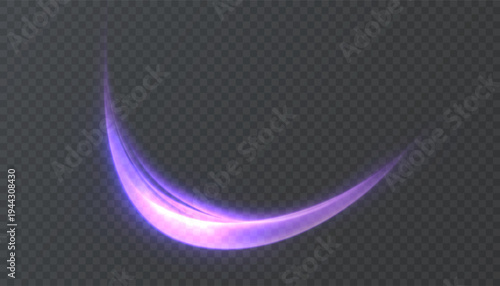 A vivid swirling effect of a purple light trail with bright flickers and glare. A vector light effect for design and illustrations, isolated on a dark background.
