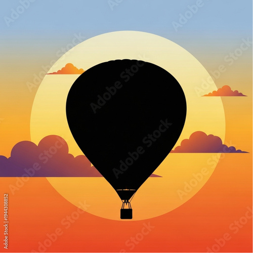 Black Hot Air Balloon Silhouette.