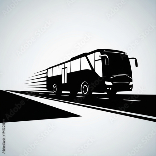 Black Silhouette Bus Moving on Road.
