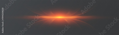 Orange horizontal lens flare with radiant glow and bright light burst. Abstract vector effect for overlays, banners and sci fi design.