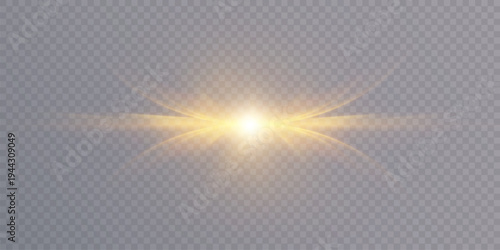 A golden, vibrant light flare with a vibrant horizontal glow and radiant light explosion. Abstract vector effect for overlays and design.