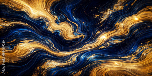 An abstract golden background features elegant 3D liquid waves and a metallic flow design with golden ripple textures and light curves for a modern wallpaper art illustration