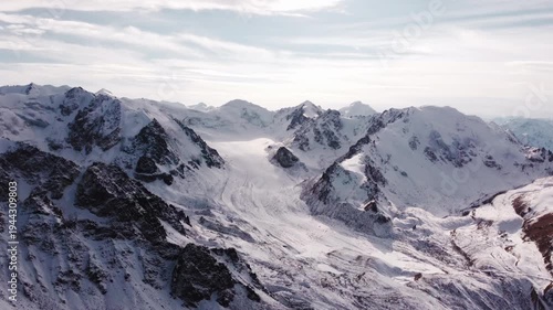 Aerial view of Tuyuksu glacier and T1 meteorological station