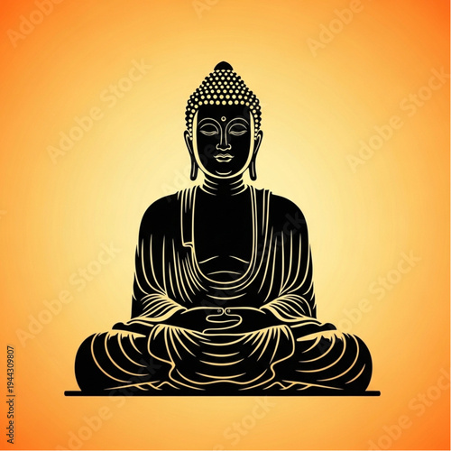 Buddha Sitting in Meditation Pose Silhouette.
