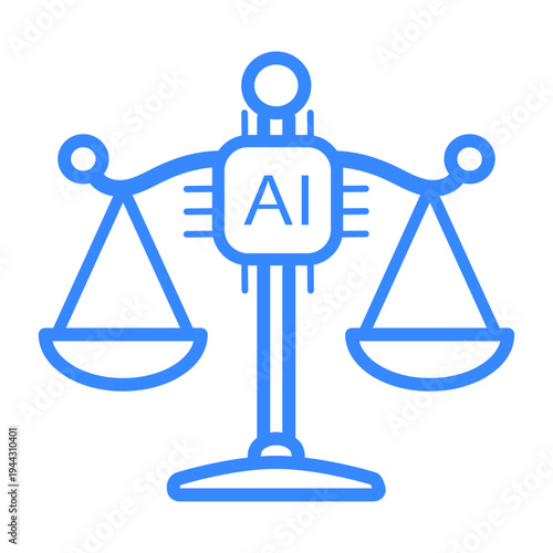AI Governance Balance Scale with AI Chip Icon – Artificial Intelligence Regulation, Ethics, Compliance Concept
