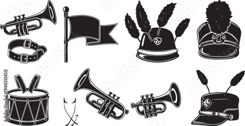 Military Symbols and Instruments for Historical Reenactments and Marching Bands