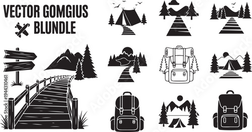 Vector Gomgius Blundle Camping Icons and Travel Symbols Set