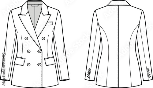 Double breasted suit jacket with buttons and pockets