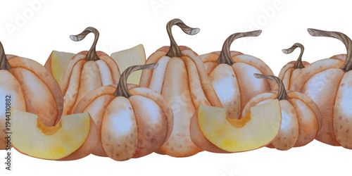 Collection of autumn elements. Fall compositions with pumpkins, maple leaves, sunflower, rye. Watercolor harvest thanksgiving day illustration. Hand painted illustration for design, print, halloween, 