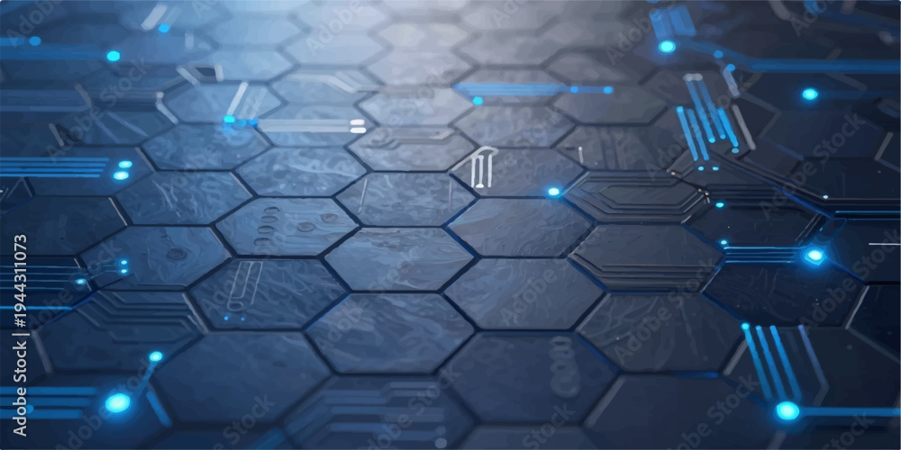 Fototapeta premium A 3d digital technology background featuring a blue circuit board pattern with glowing data cubes and electronic network shapes for a modern web business wallpaper illustration