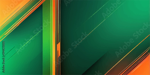 Geometric abstraction of vibrant green and orange gradients intersecting to create dynamic diagonal lines, evoking a sense of modernism and sophistication. 