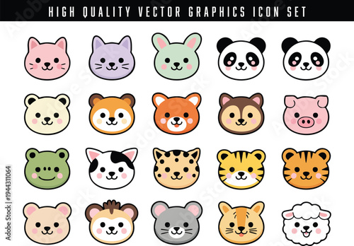Collection of high quality cute animal faces vector icons