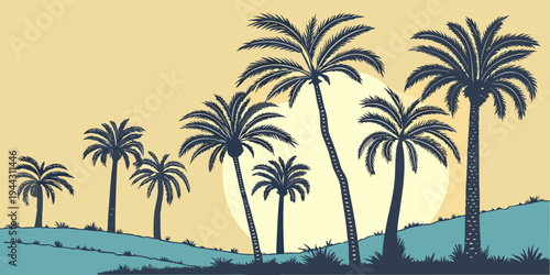 A serene beach scene with tall palm trees swaying gently in the breeze