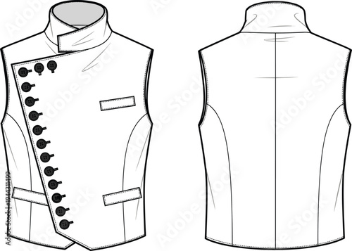 White vest with buttons and pockets front