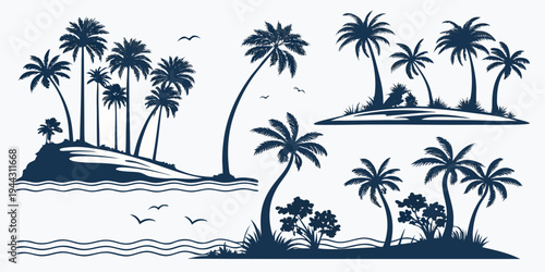 Island with palm trees and sand in the middle of the ocean