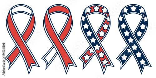 Four different awareness ribbons displayed together in a row.