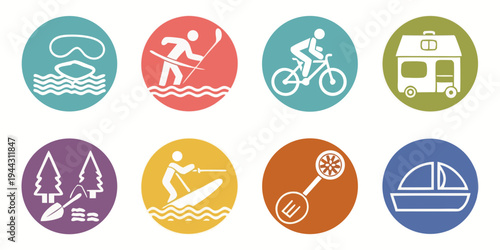 Set of colorful icons representing various sports and outdoor activities