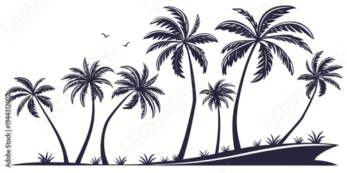 A group of palm trees standing tall with their fronds swaying in the breeze