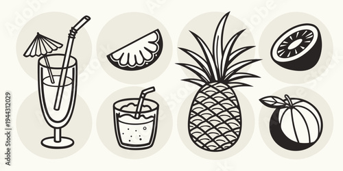 A delightful assortment of tropical fruits and a refreshing drink